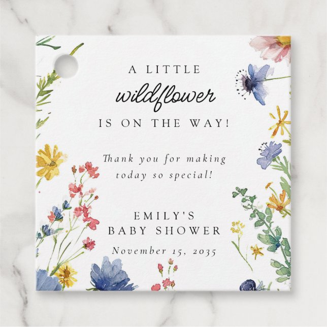 En liten Wildblomma Baby Shower Gåvor Etiketter (Framsida)