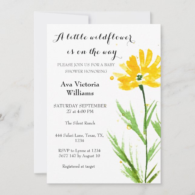 En liten Wildblomma Baby Shower Gult Flower Inbjudningar (Framsida)