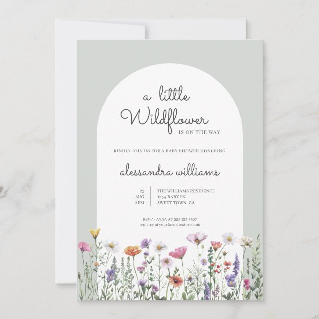 En liten Wildblomma Baby Shower Inbjudningar (Framsida)