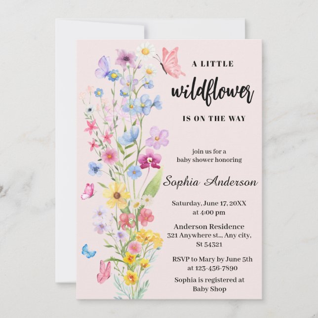 En liten Wildblomma Baby Shower Inbjudningar (Framsida)