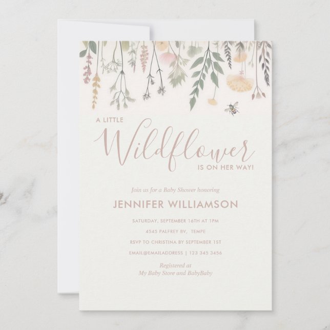 En liten Wildblomma Baby Shower Inbjudningar (Framsida)