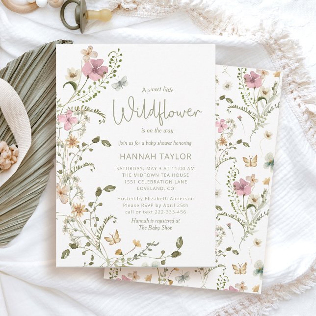 En liten Wildblomma Baby Shower Inbjudningar (Little wildflower baby shower invitation)