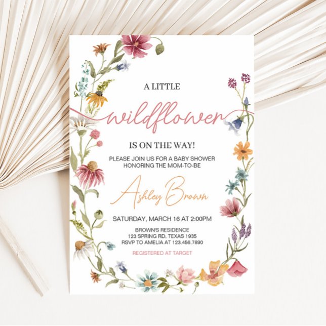 En liten Wildblomma Baby Shower Inbjudningar (Wildflower is on the way Baby Shower Invitation)