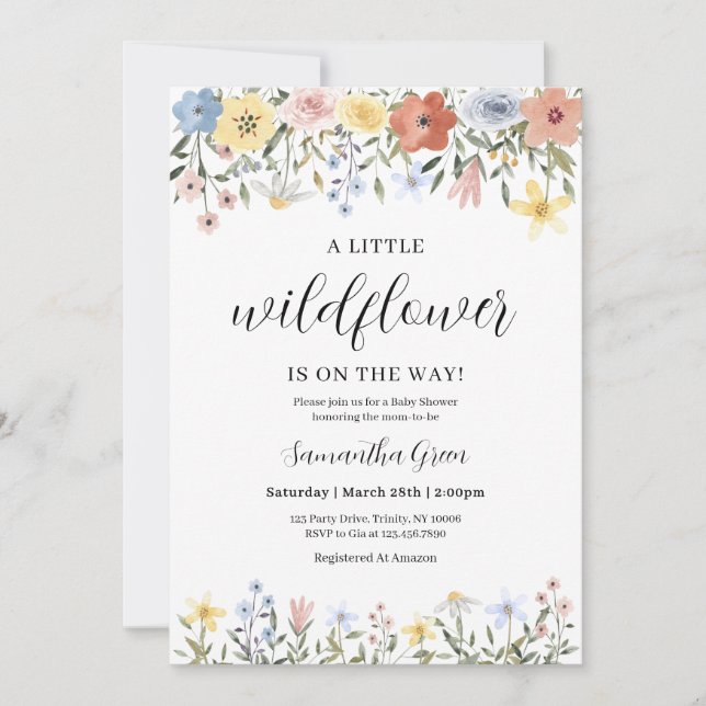 En liten Wildblomma Baby Shower Inbjudningar (Framsida)