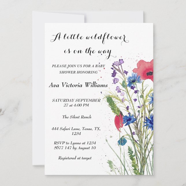 En liten Wildblomma Baby Shower Poppies Inbjudningar (Framsida)