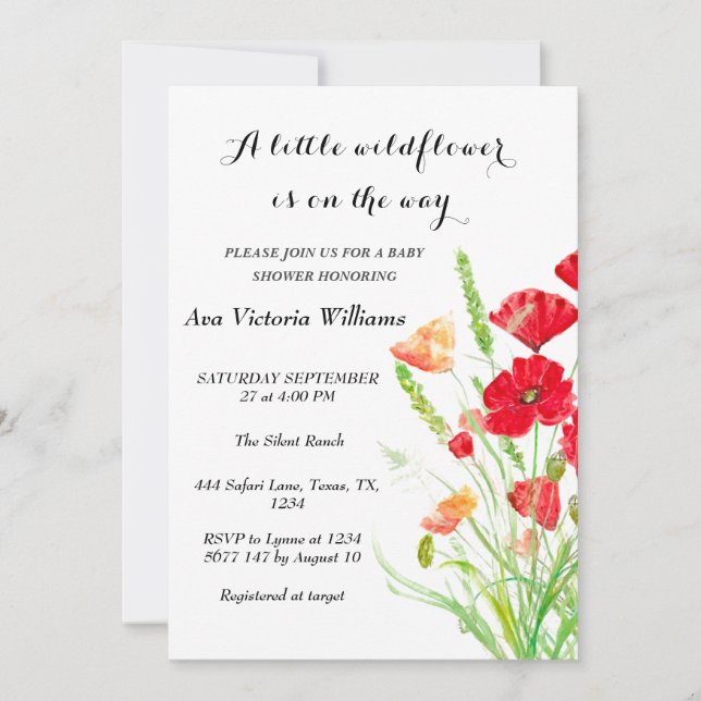 En liten Wildblomma Baby Shower Poppies Inbjudningar (Framsida)