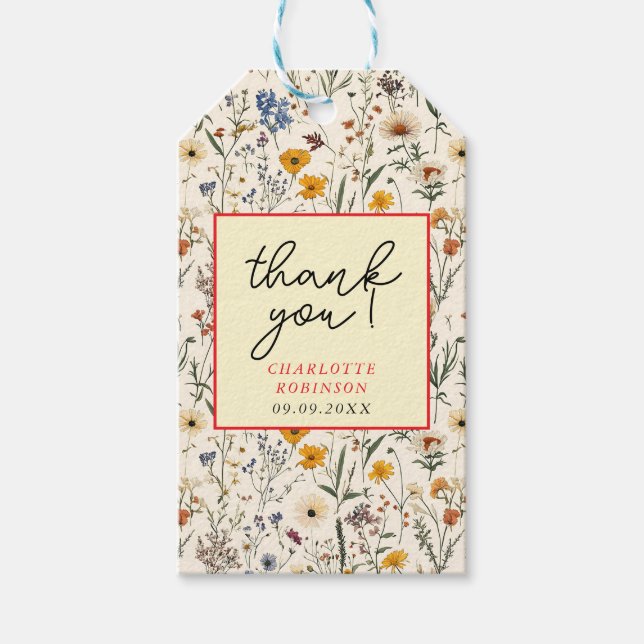 En liten Wildblomma Baby Shower Presentetikett (Framsidan)