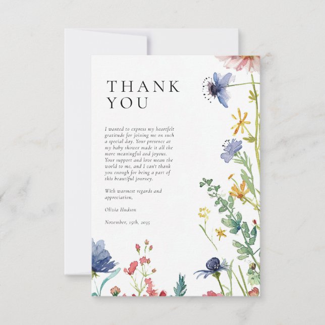 En liten Wildblomma Baby Shower Tack Kort (Framsida)