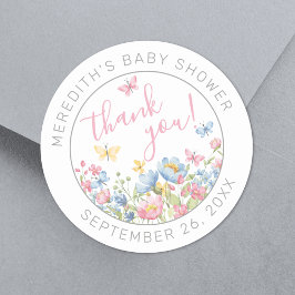 En liten Wildblomma Baby Shower Tack Runt Klistermärke