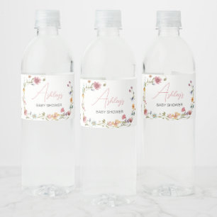 En liten Wildblomma Baby Shower Vattenflaskor Etikett