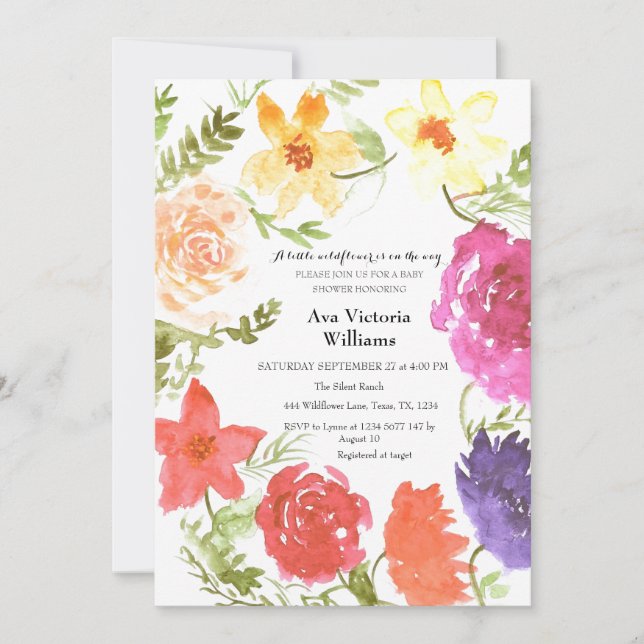 En liten Wildblomma Baby Shower Wand Inbjudningar (Framsida)
