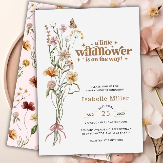 En liten Wildblomma Blommigt Baby Shower Inbjudningar (A Little Wildflower Floral Girl Baby Shower Invitation)