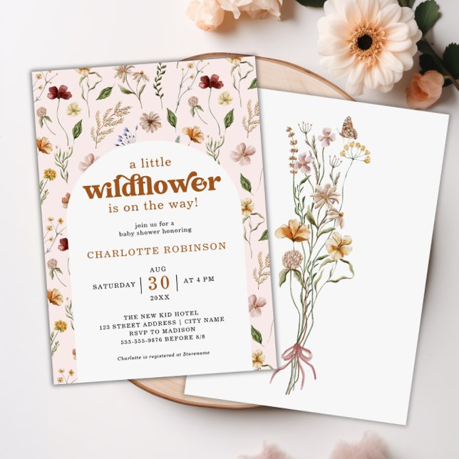 En liten Wildblomma Blommigt Baby Shower Inbjudningar (A Little Wildflower Floral Girl Baby Shower Invitation)