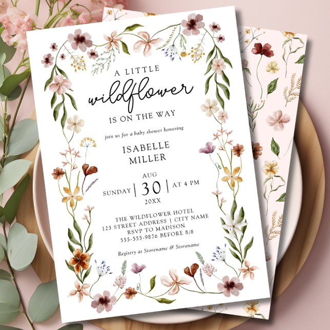 En liten Wildblomma Blommigt Baby Shower Inbjudningar (A Little Wildflower Floral Girl Baby Shower Invitation)