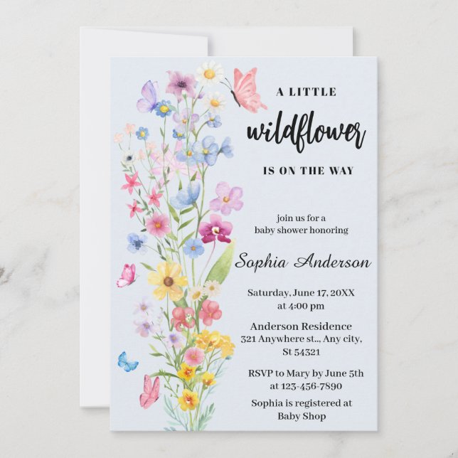 En liten Wildblomma Blue Baby Shower Inbjudningar (Framsida)