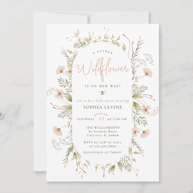 En liten Wildblomma Boho Bee Girl Baby Shower Inbjudningar (Framsida)