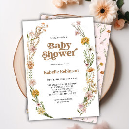 En liten Wildblomma Boho Chic Girl Baby Shower Inbjudningar