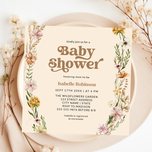 En liten Wildblomma Boho Nature Theme Baby Shower Inbjudningar (A Little Wildflower Boho Nature Theme Baby Shower Invitation)