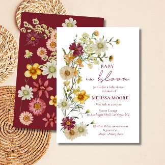 En liten Wildblomma Burgundy Baby Shower Inbjudningar