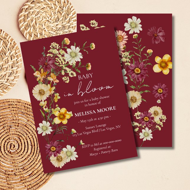 En liten Wildblomma Burgundy Baby Shower Inbjudningar (Skapare uppladdad)