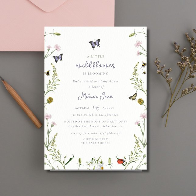 En liten Wildblomma Butterfly Baby Shower Inbjudningar (A Little Wildflower Butterfly Baby Shower Invitation)