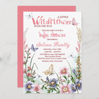 En liten Wildblomma Flicka Shower Watercolor Inbjudningar