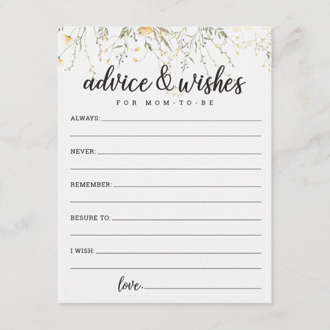 En liten Wildblomma Gult Vattenfärgsbabyskor Tilläggskort (Framsida)