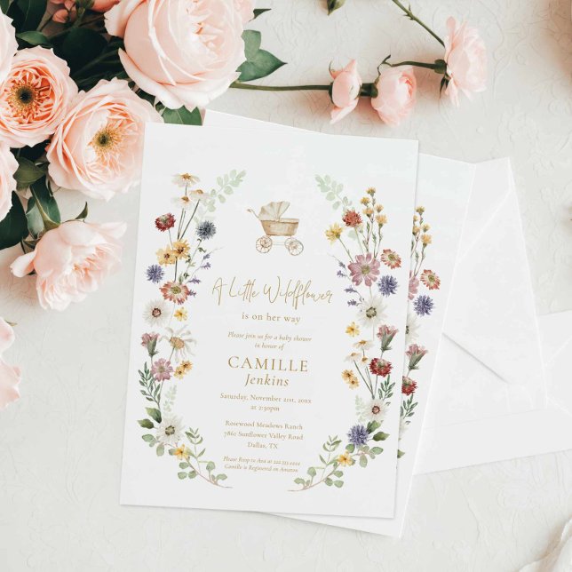 En liten Wildblomma Inbjudningar (Wildflower A little Wildflower Baby Shower Invitation)