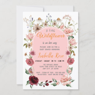 En liten Wildblomma Rosa Baby Shower Inbjudningar