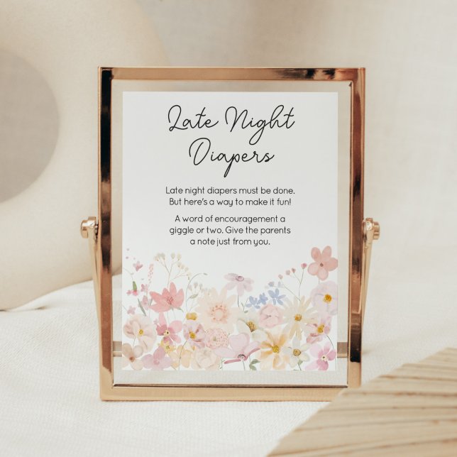 En liten Wildblomma sen natten Poster (Floral Little Wildflower Is On The Way Baby Shower Late Night Diapers Sign)