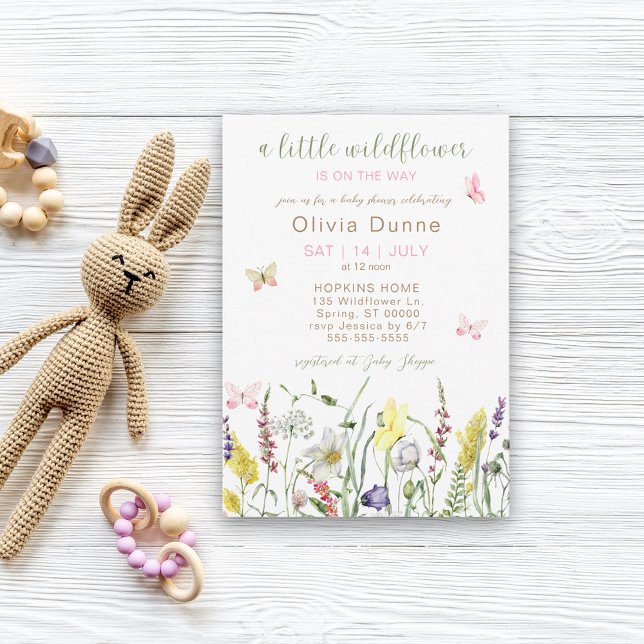 En liten Wildblommes vattenfärgsbabyskare Inbjudningar (A Little Wildflower Watercolor Baby Shower Invitation)