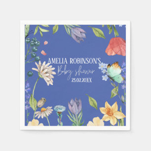 En liten Wildblommflicka Baby Shower Black Pappersservett