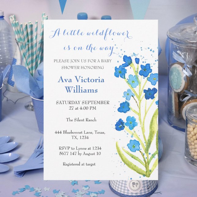 En liten Wildblommflicka Baby Shower Glöm mig inte Inbjudningar (Skapare uppladdad)