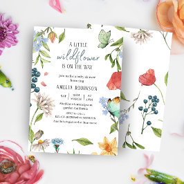 En liten Wildblommflicka Baby Shower White Inbjudningar
