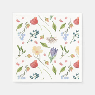 En liten Wildblommflicka Baby Shower White Pappersservett
