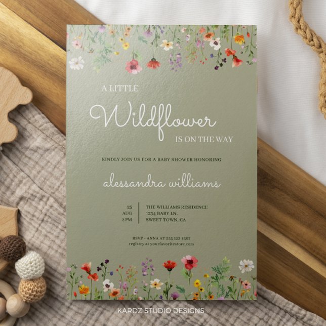 En liten Wildblommor Boho Baby Shower Inbjudningar (Little Wildflower invitation ideal for a baby boy or gender neutral baby shower celebration.)