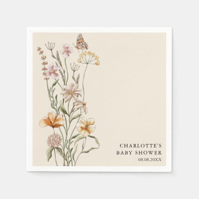 En liten Wildblommor Boho Baby Shower Pappersservett (Framsidan)