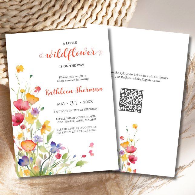 En liten Wildblomstrande vattenfärg BOHO Baby Show Inbjudningar (A Little Wildflower is on the Way Baby Shower Invitation with Watercolor Wildflowers in jewel tones.)
