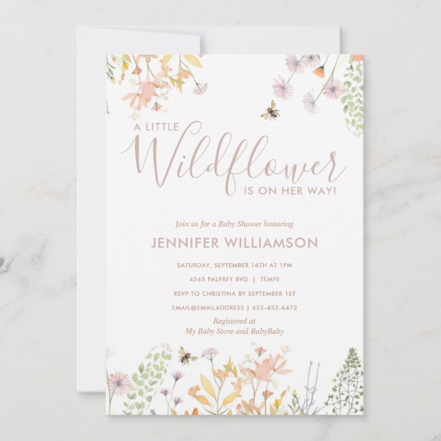 En liten Wildfllower Cute Girl Baby Shower Inbjudningar (Framsida)