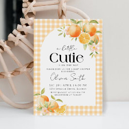 En Little Cutie Orange Gingham Citrus Baby Shower Inbjudningar