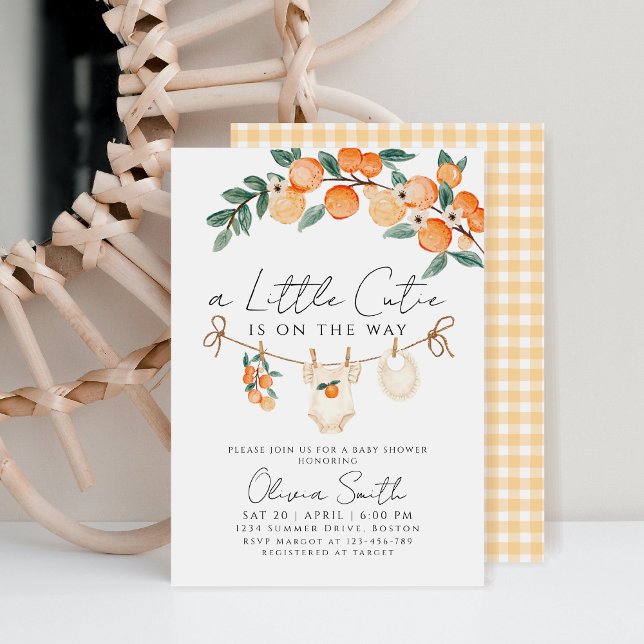 En Little Cutie Orange Gingham Citrus Baby Shower Inbjudningar (Skapare uppladdad)