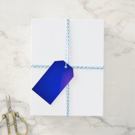 En livfull blå presentetikett med glansig finish