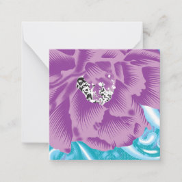 En livfull textildesign med lila och turkos anteckningskort