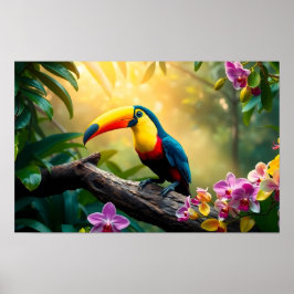 En livfull toucan tropisk djungel poster