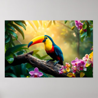 En livfull toucan tropisk djungel poster