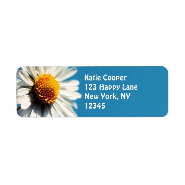 En ljusvit Daisy under Big Blå himmel Returadress Etikett (Framsidan)