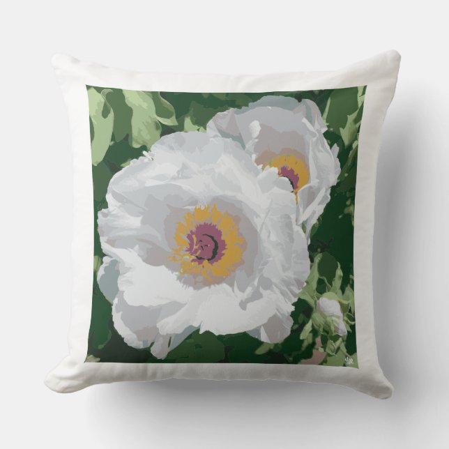 En ljusvit peony på dekorativ kudde. kudde (Framsida)