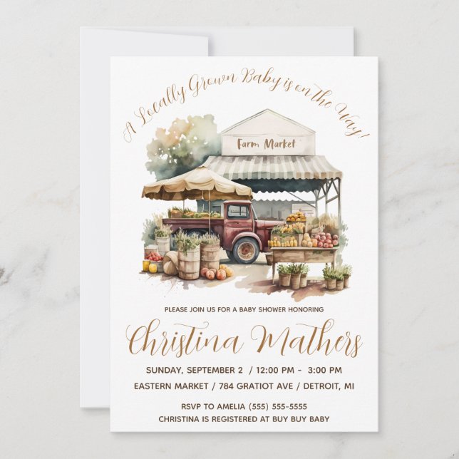 En lokalt odlad Baby är på väg! Baby Shower Inbjudningar (Framsida)