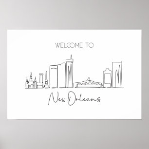En löpande linje Teckning i New Orleans Skyline Poster