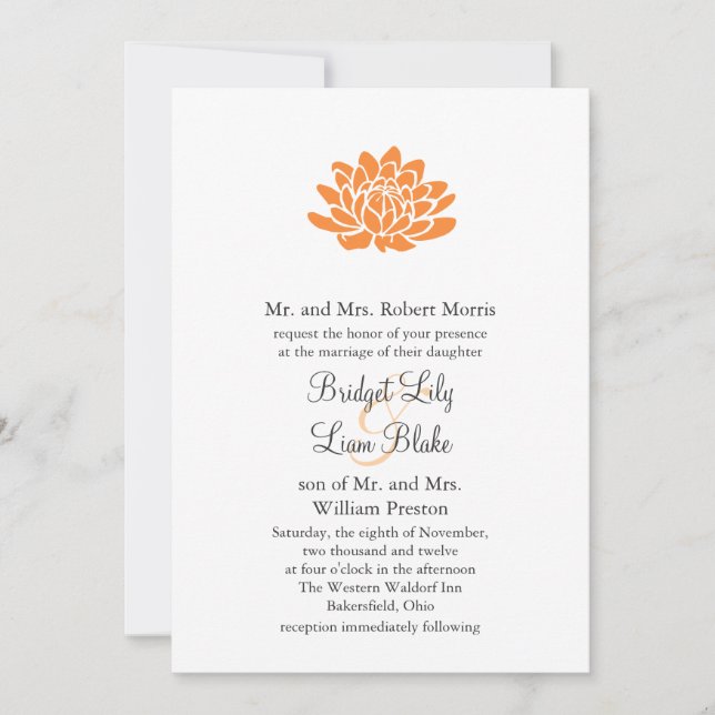 En Lotus Flower Wedding-inbjudan (orange) Inbjudningar (Framsida)